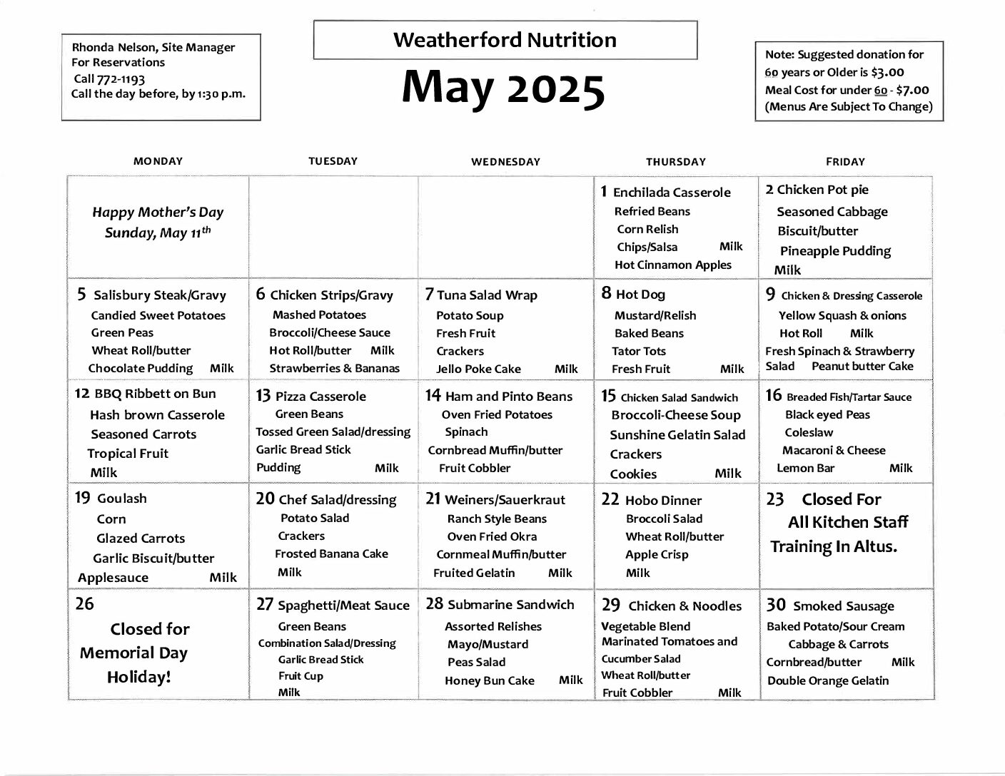 May Menu